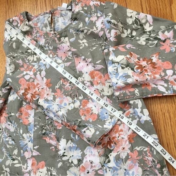 J. Jill 100%  Linen  Floral Ruffle Hem 3/4 long sleeves Crew Neck Relaxed Dress - Picture 12 of 16